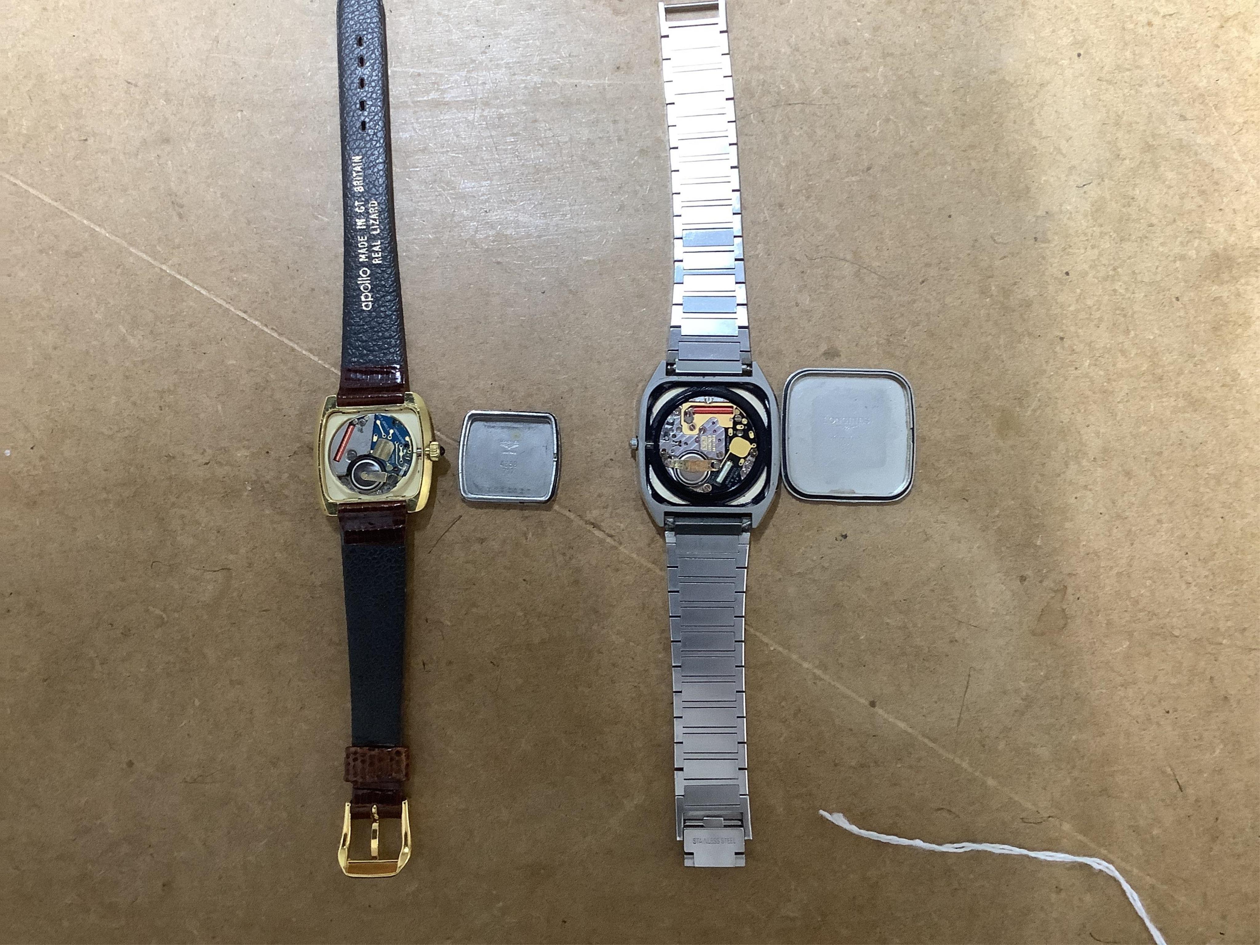 A gentleman's recent stainless steel backed Longines quartz wrist watch, with Roman dial, case diameter 31mm, on a steel bracelet, together with a lady's steel and gold plated Longines quartz wrist watch, case diameter 2